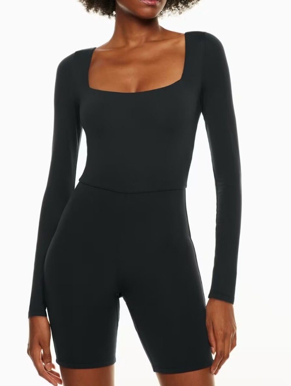 Babaton Black Contour Square-Neck Long Sleeve Bodysuit Romper